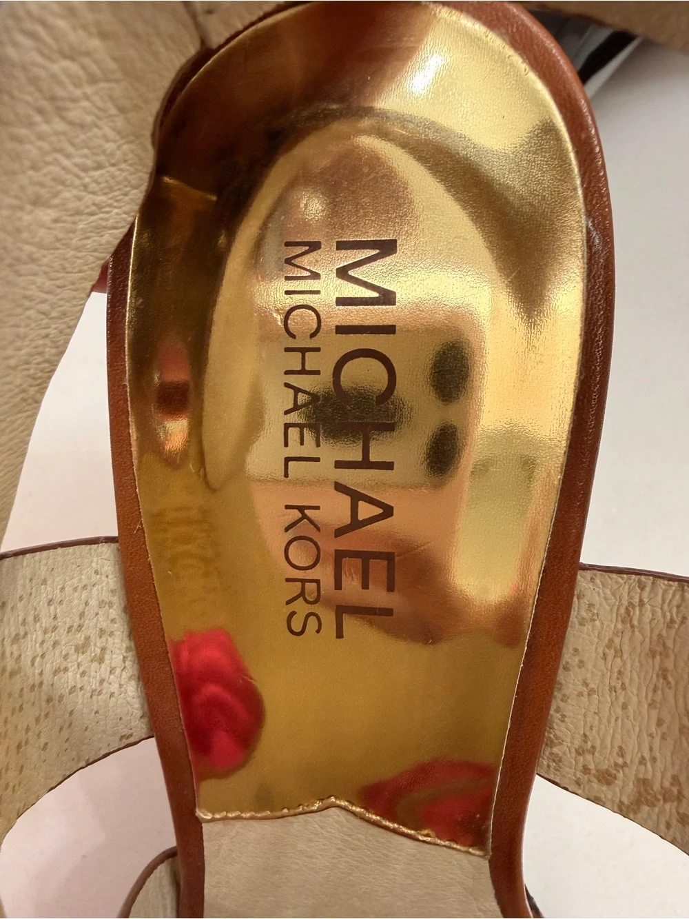 Michael Kors Cognac Leather Platform Open-Toe Heels with Cutouts